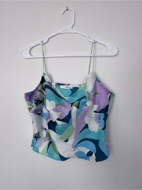 Timing Floral Silky Cropped Cami Tank Top Medium